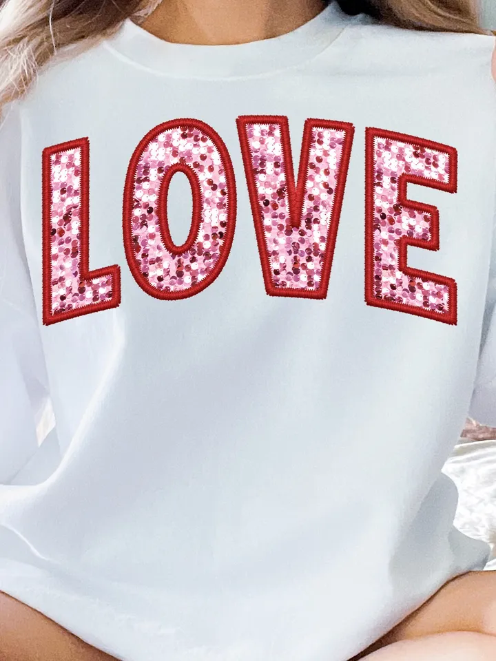 Faux Embroidery Love Png, Valentine’s Day Sublimation Png, Lover Png, Sequins Glitter Sublimation Design, Cupid PNG, Retro Valentine Png