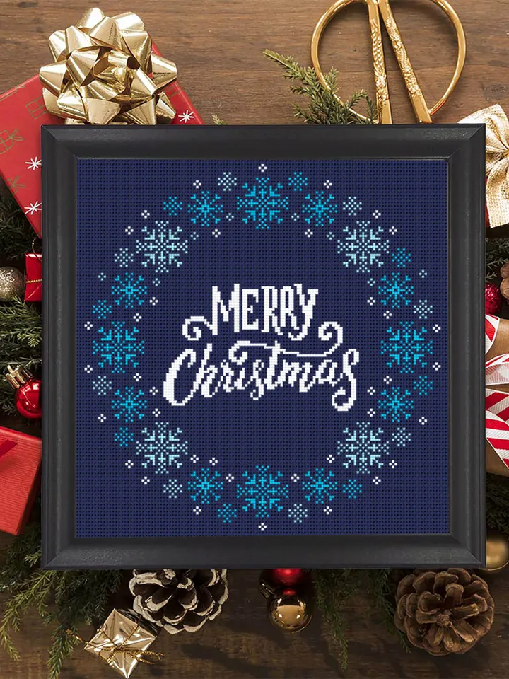 Merry Christmas cross stitch pattern download PDF Snowflake wreath cross stitch Christmas pattern digital PDF Snowflake embroidery #N40