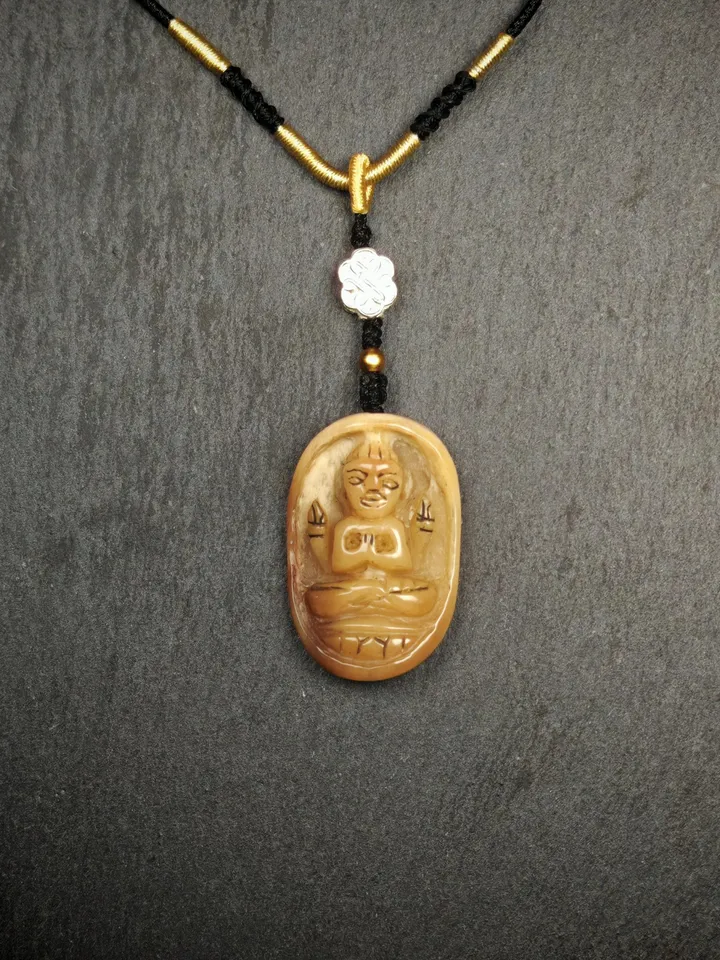 Gandhanra Antique Tibetan Buddhist Amulet,Yak Bone Carved Chenrezig Badge,Spiritual Necklace,Carrved by Lama,40 Years Old