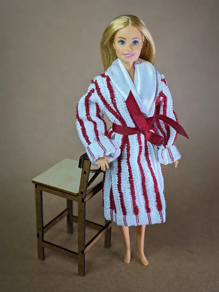 Handmade white & hot red terry bathrobe for 1/6 scale fashion female dolls