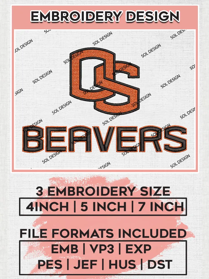 NCAA OS Beavers Team Writing Logo Embroidery Design Files, NCAA Oregon State Beavers Machine Embroidery, NCAA Teams, Game Day, 3 sizes, NCAA Machine embroidery designs, Digital Download