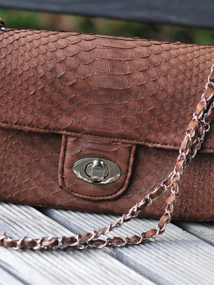 Brown Genuine Python Skin Crossbody Chain Bag | Bright Summer Bag | Elegant Women Bag | Chain Strap Crossbody Chocolate brow classy Purse