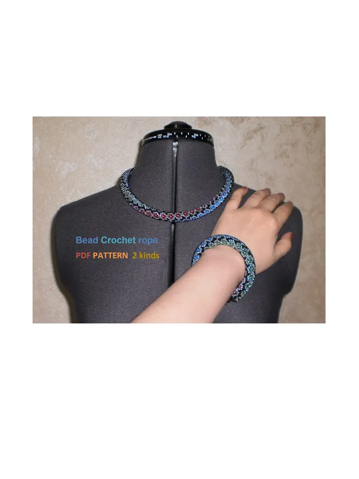 Bead Crochet Necklace Bracelet pattern,Rope bead crochet, pattern seed beads, DIY, bead jewelery, Instant Download, PDF fail