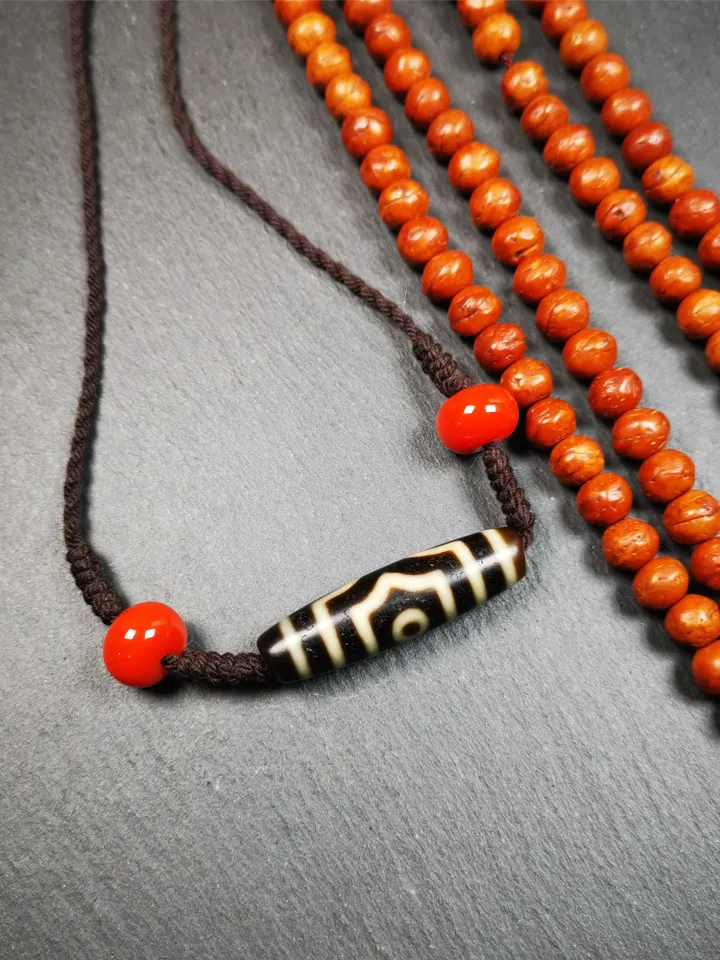Gandhanra Antique Tibetan 3 Eyed Bead Necklace, 1.61" × 0.43",30 Years Old