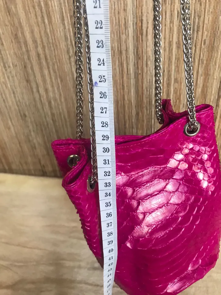 Genuine python skin bucket fuchsia chain bag / designer women purse / bright soft bag / exotic leather bags free shipping | gift for her