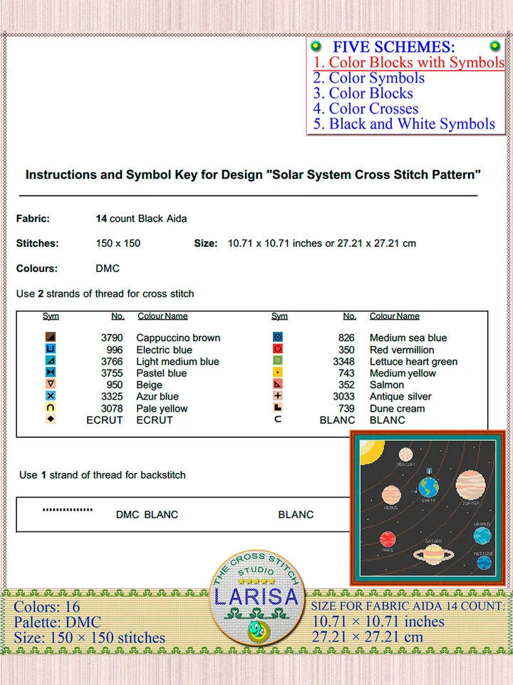Cross Stitch Pattern of the Solar System | Planetary Chart