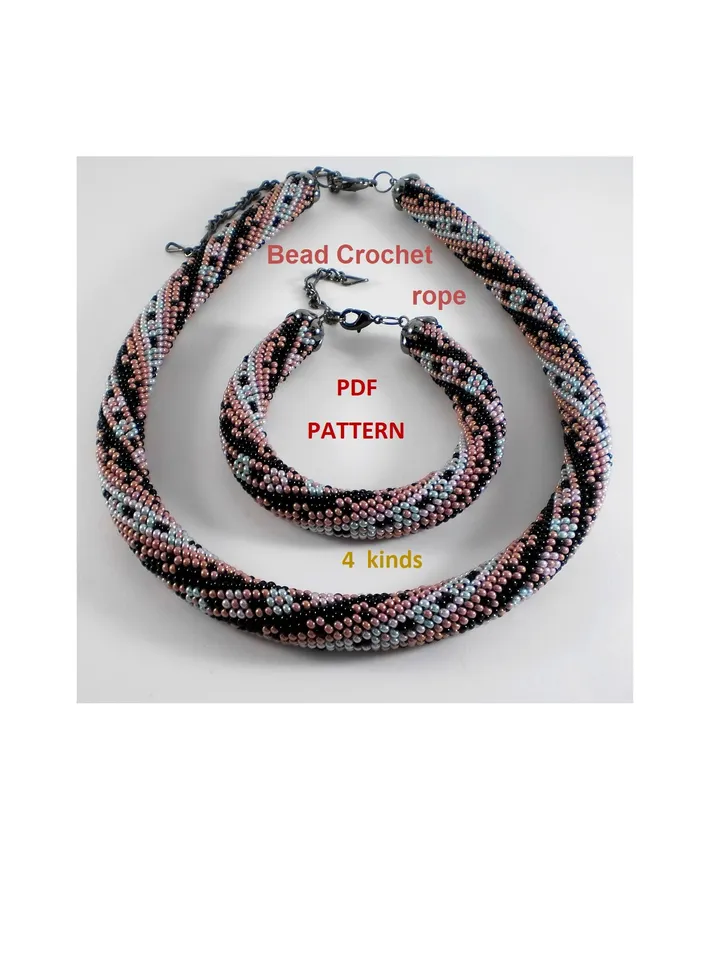 Bead Crochet Necklace Bracelet pattern,Rope bead crochet,patterns seed beads DIY,bead crocheting, bead jewelery,Instant Download,PDF pattern
