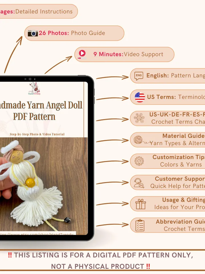 Handmade Yarn Angel Doll PDF Pattern, DIY Faith-Inspired Decoration, Christmas Ornament Craft, Spiritual Yarn Keepsake Design