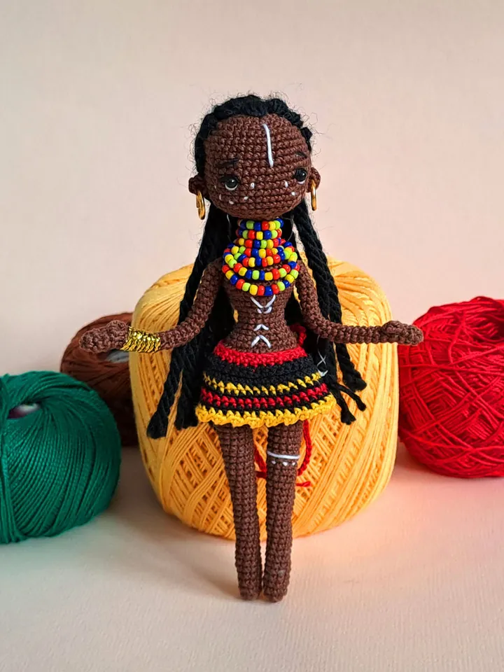 Crochet African doll, Handmade Doll. National African doll. miniature Black crochet doll