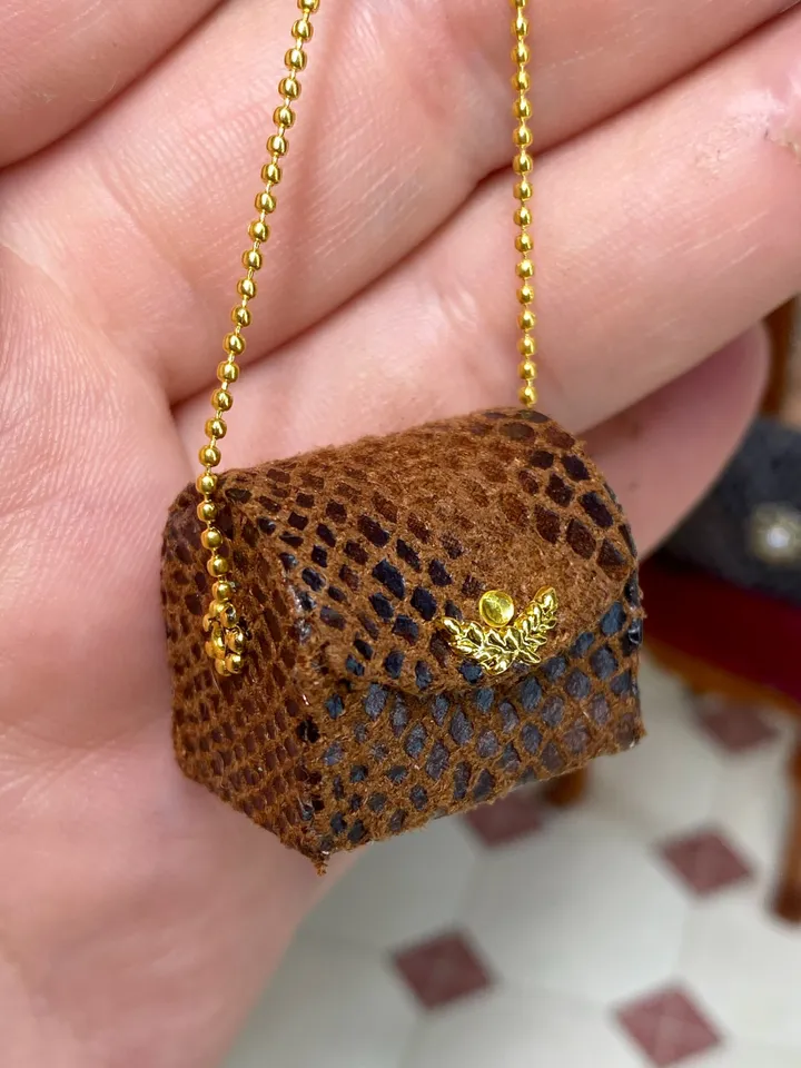 Doll bag. Imitation. 1:12. Doll accessories. Leather bag for a doll.