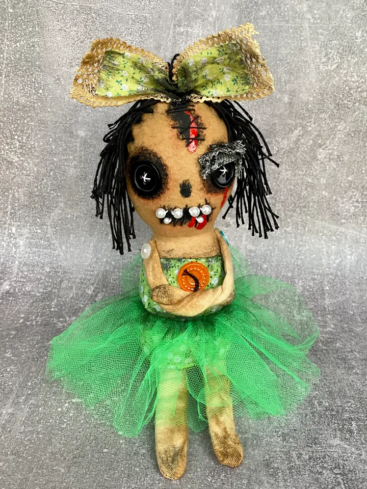 Creepy doll . Halloween home decor. Shelf decor.