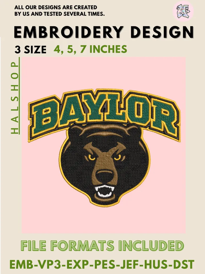 Baylor Bears Logo Embroidery Design β NCAA College Team Machine Embroidery Files ππ