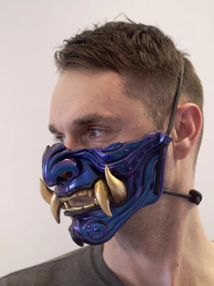 Japanese Oni Half Mask, chameleon oni mask, wearable mask, tengu mask, japanese demon mask, Ghost of Tsushima, Samurai warrior cosplay