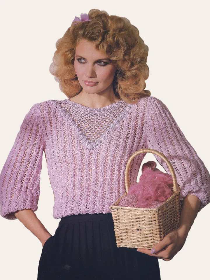 Vintage Knitting Pattern 248 Lacy Yoke Blouson Women