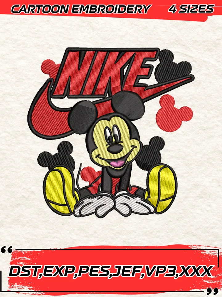 Swoosh Mickey Mouse Embroidery Design,Mickey Mouse Embroidery Design ,Machine Embroidery Design File,4 Sizes, Digital Download