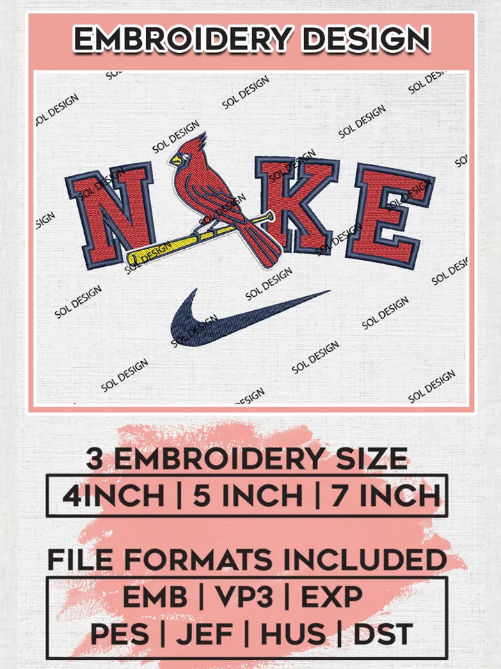 Nik.e St Louis Cardinals Team Logo Embroidery Design, MLB Team Embroidery files, St Louis Cardinals Baseball Team, MLB Cardinals Team, Digital Download