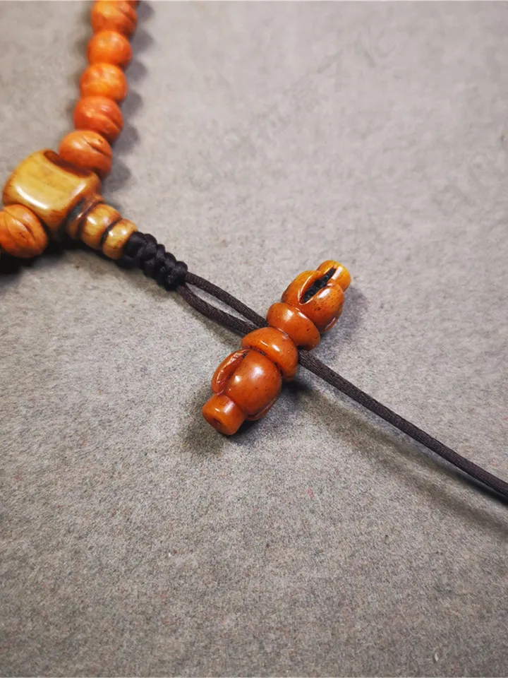 Gandhanra Hand Carved Tibetan Yak Bone Amulet, Vajra and Kila(Dorje Phurba) Pendant Mala,Prayer Beads