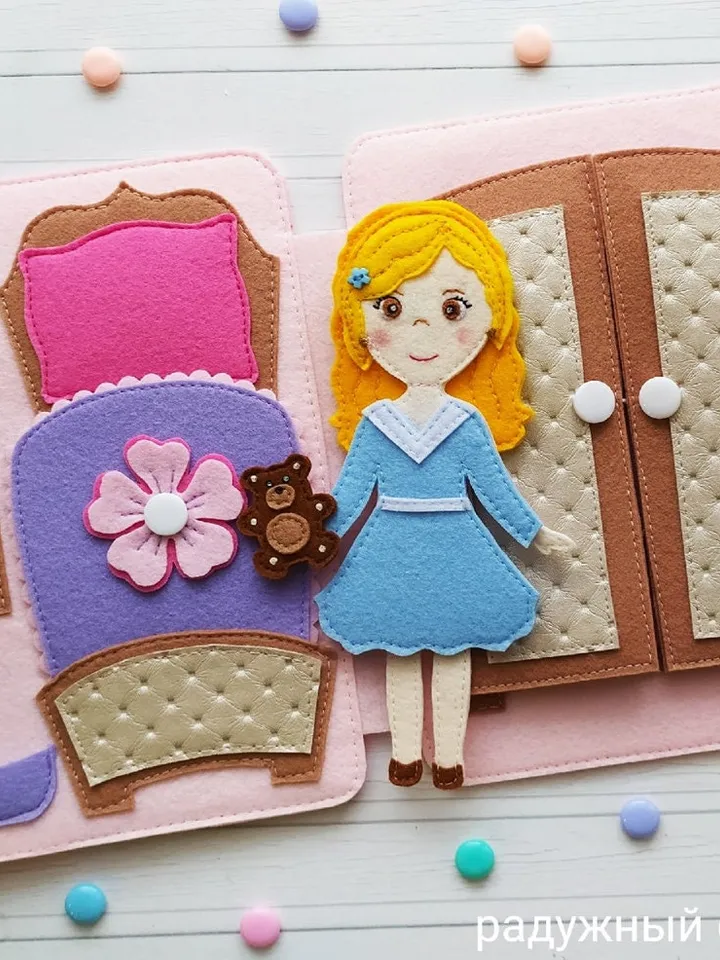Felt Dollhouse Quiet book pattern pdf, Felt doll Pattern with clothes set, Dress up Doll, Felt book pattern for girl