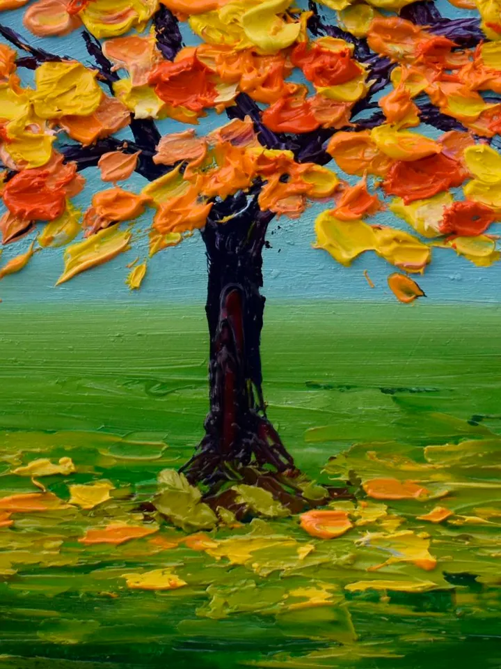 Fall Tree painting Landscape Original art Yellow tree oil painting 6 by 6 inch Small Art by Juliya JC