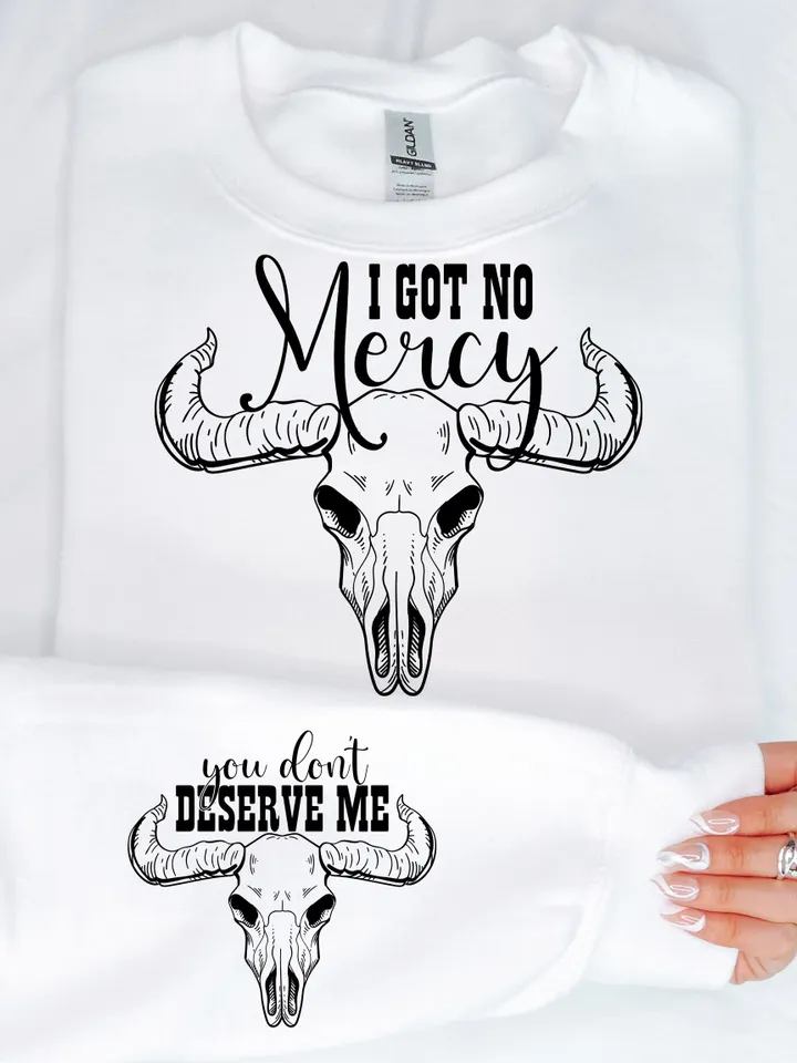 I Got No Mercy Svg Png, Country Song Png, Western Country Designs, Trendy Western Png, Bull Skull Design Png Sleeve Shirt Design Svg Png