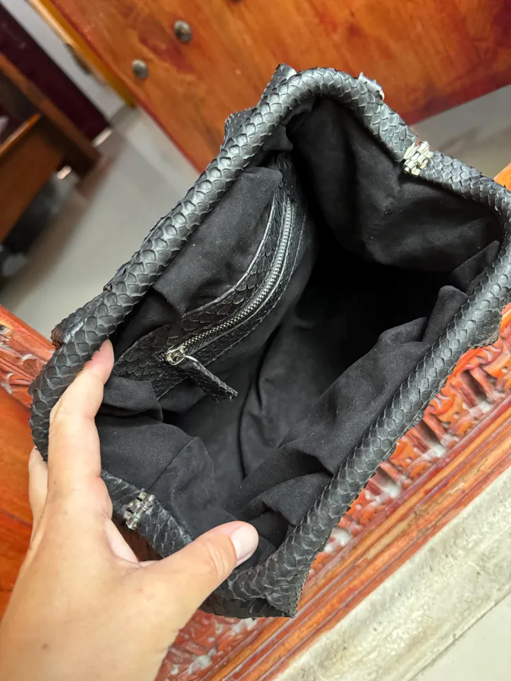 Genuine python skin black  pouch bag | exotic leather bags | medium size soft clutch | snake designer bag | gift for her | classy purse