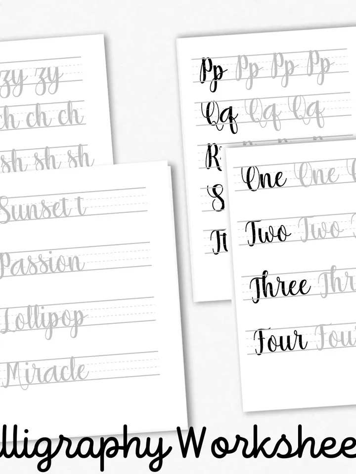 Calligraphy Handlettering Tracing Sheets, Brush Font, Tracing Alphabet & Words