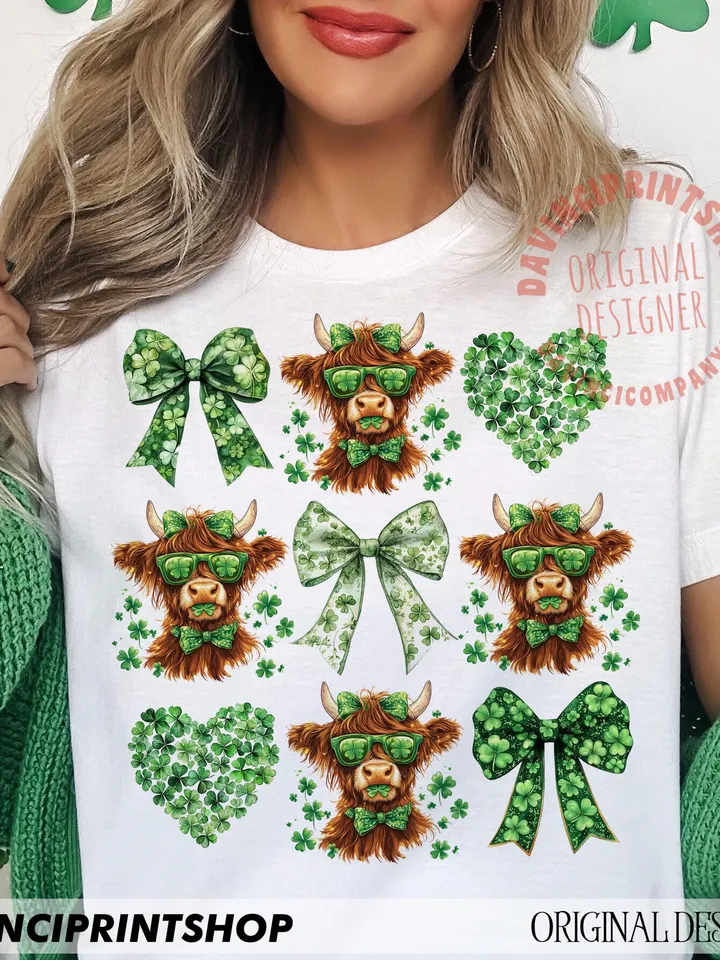 St Patrick's Day Highland Cow PNG, St. Patrick's Day Heart Clover, Coquette St. Patrick's png, Shamrock png, St Patrick's Day png, Irish png