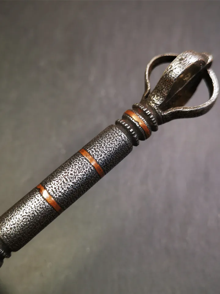 Gandhanra Handmade Tibetan Buddhist Ritual Implement - Kila -Dorje Phurba,Made of Cold Iron inlaid with Copper,5.1"