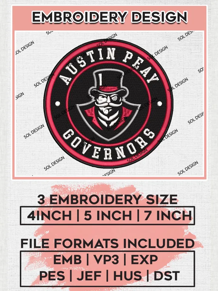NCAA Austin Peay Governors Round Logo Embroidery, NCAA Austin Peay Governors Logo Embroidery files, NCAA Austin Peay Governors Teams, Machine embroidery designs, Digital Download