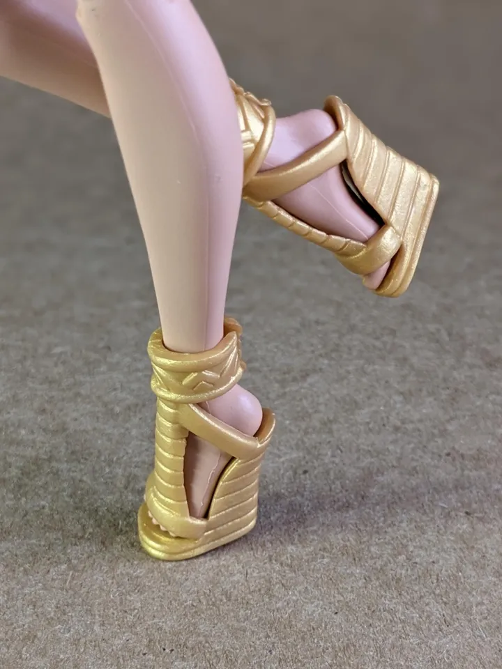 Gold Pharaoh sandals with wedge heels for 10.5 inch female dolls (MH, EAH)