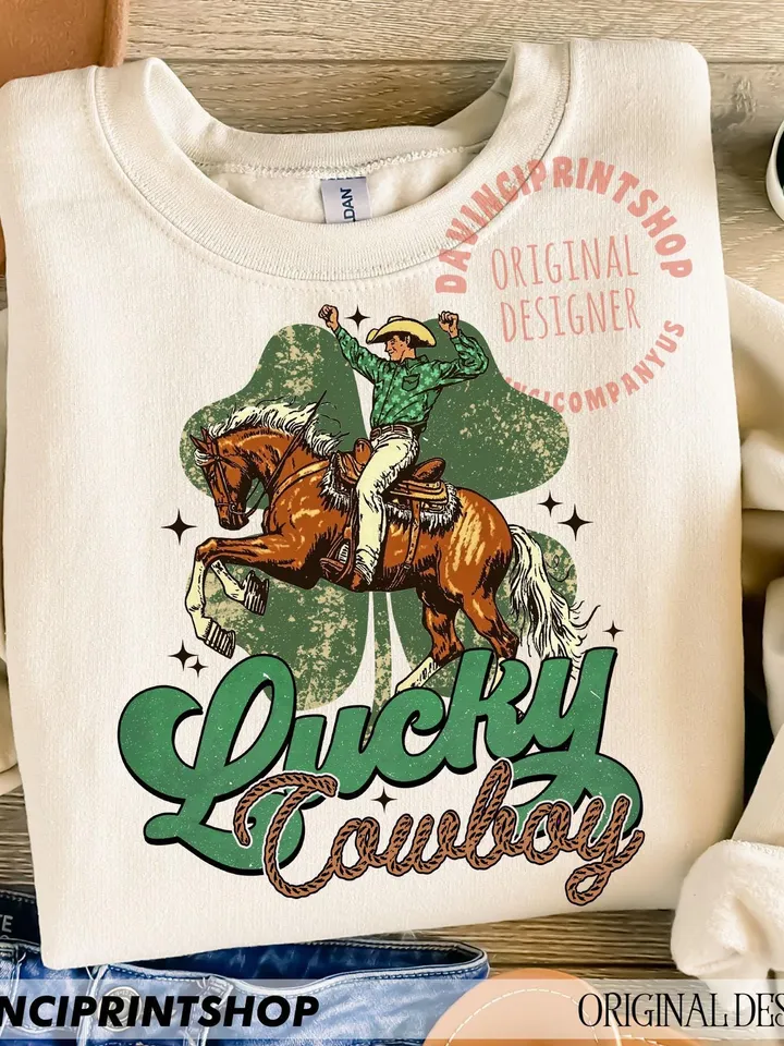 Western St Patrick’s Day png, Cowgirl Western png, Lucky Shamrock png, St Patrick’s png, Western png, Lucky Western png, Lucky png design
