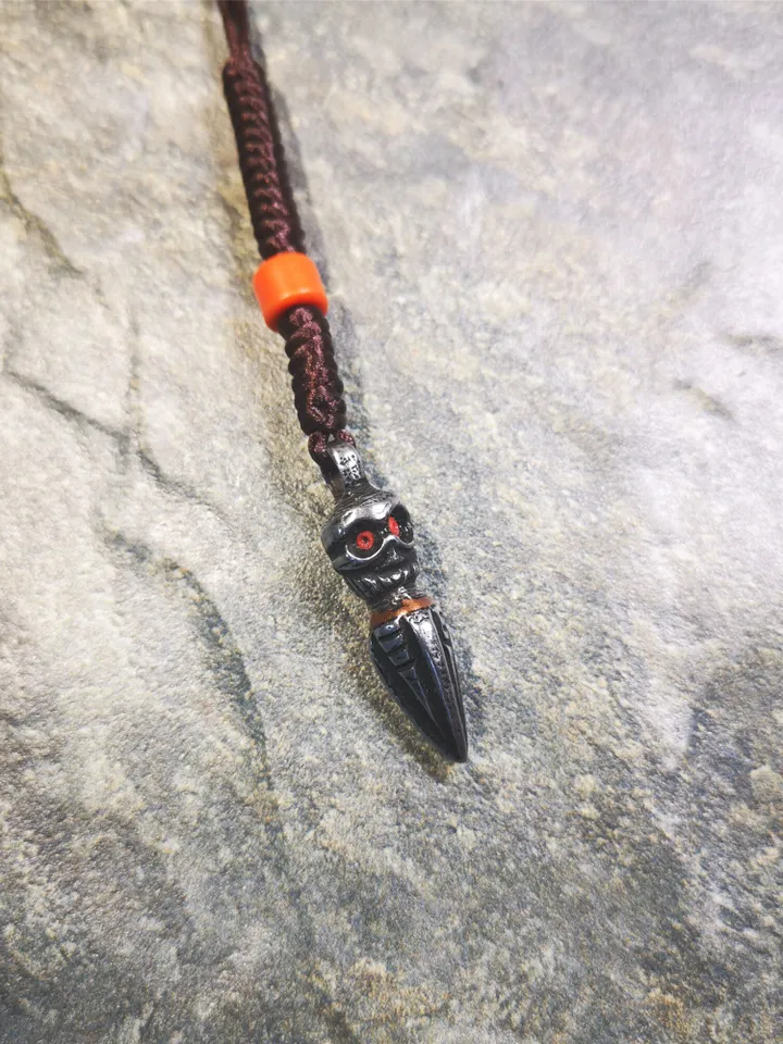 Gandhanra Handmade Skull Phurba Amulet,Kila - Dorje Phurba,Tibetan Budhist Ritual Implement Pendant,Made of Cold Iron,1.4"