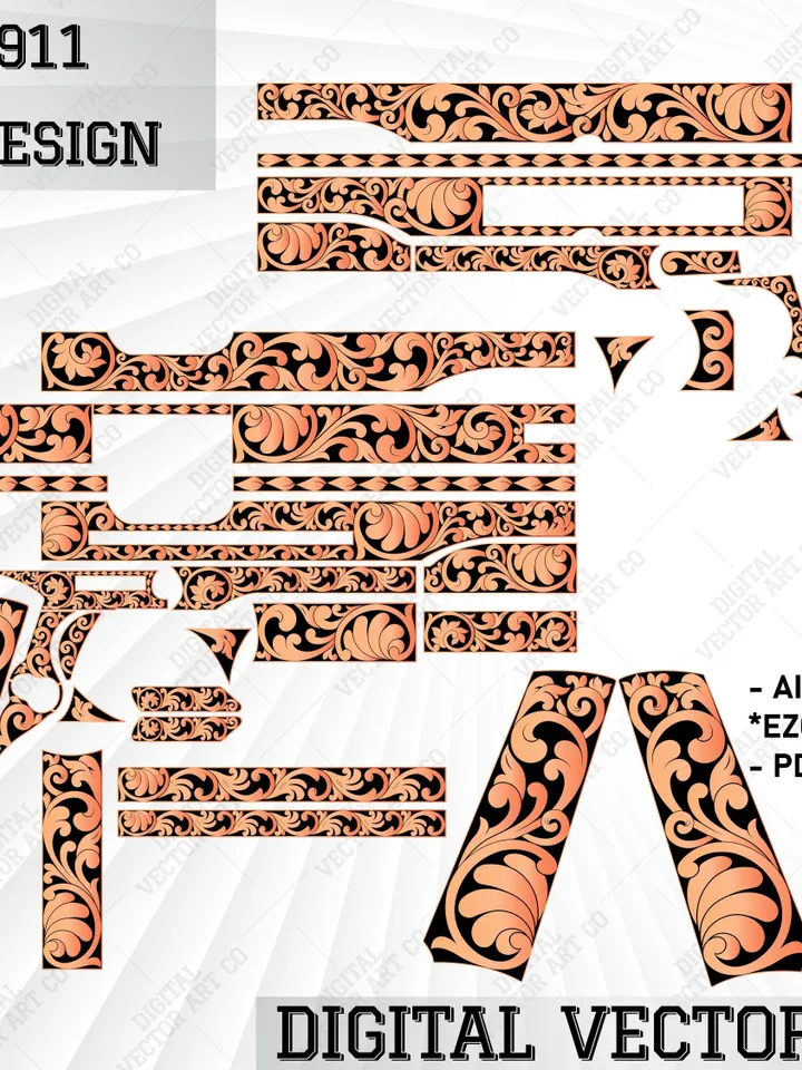 Colt 1911 laser engraving Vector Design