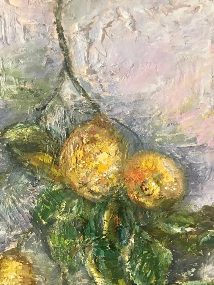 Lemons original oil painting on unstretched canvas,textured impressionistic painting,Monet inspired,dining room,kitchen decoration,art gift.