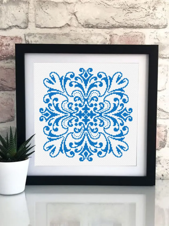 Blue mandala cross stitch pattern PDF download Square mandala pattern digital PDF, Simple cross stitch chart for beginner, Mandala art #M256