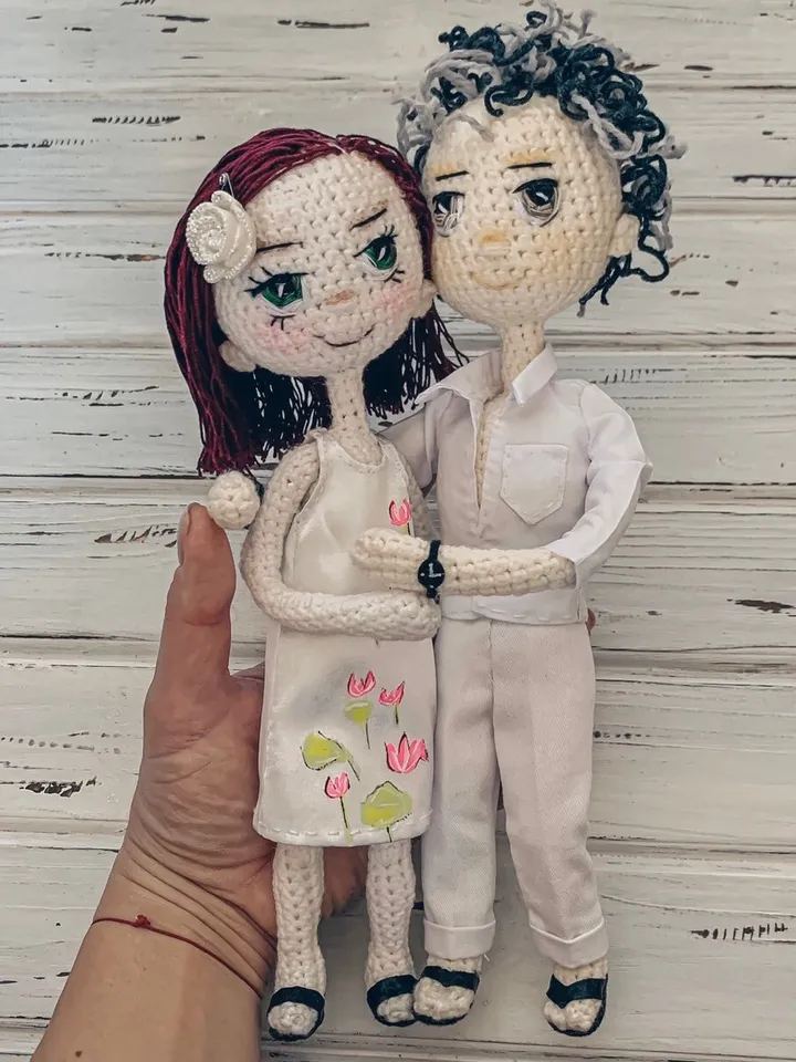 Wedding amigurumi portraits doll, crochet gift toy, interior decor, Collectible customized figure