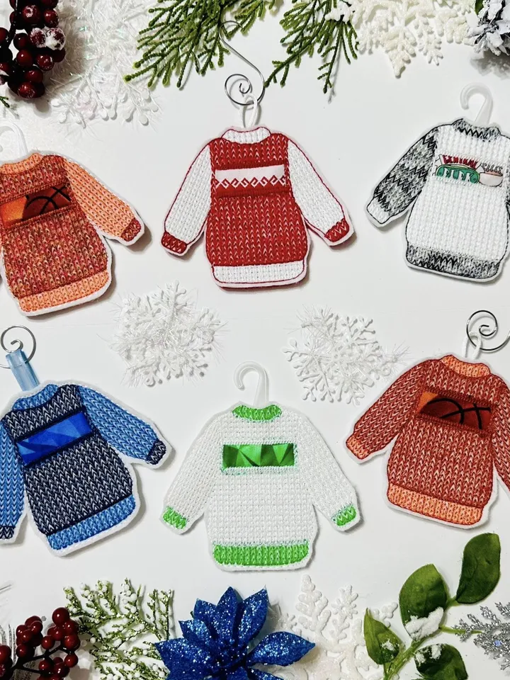 Set of interior or New Year's toys "Knitted sweaters"