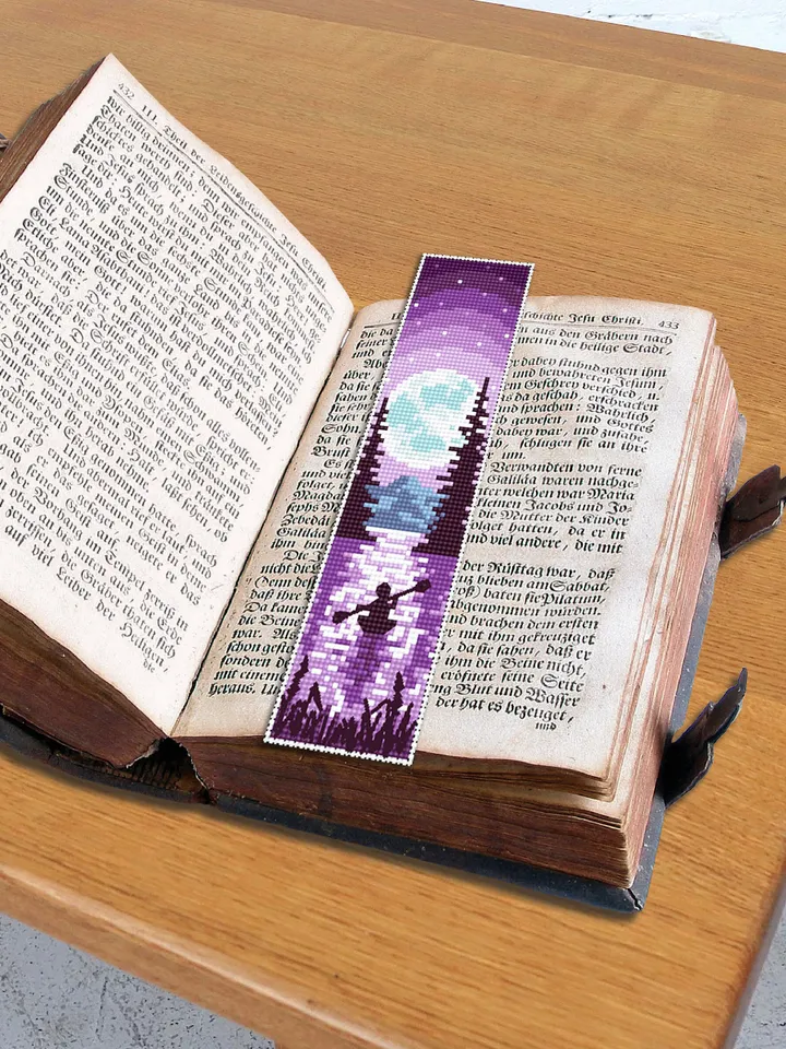 Purple bookmark cross stitch pattern download PDF Simple handmade bookmark, Nature landscape, Full moon cross stitch, Starry night sky #B121