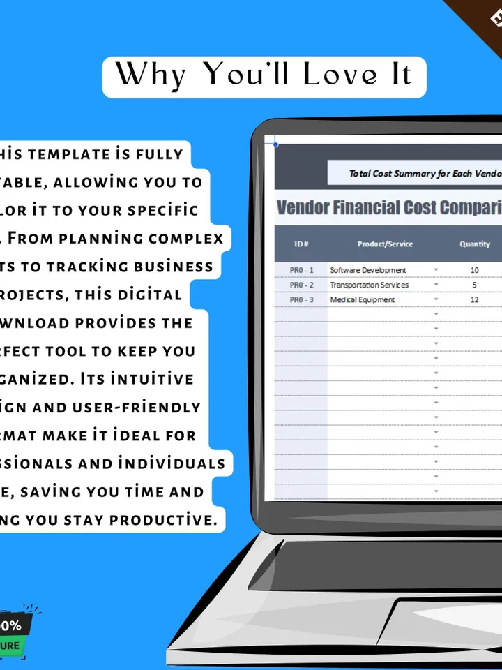 Vendor Financial Cost Comparison Template, Editable Vendor Cost Analysis Tool, Google Sheets Financial Comparison , Vendor Budget Tracker