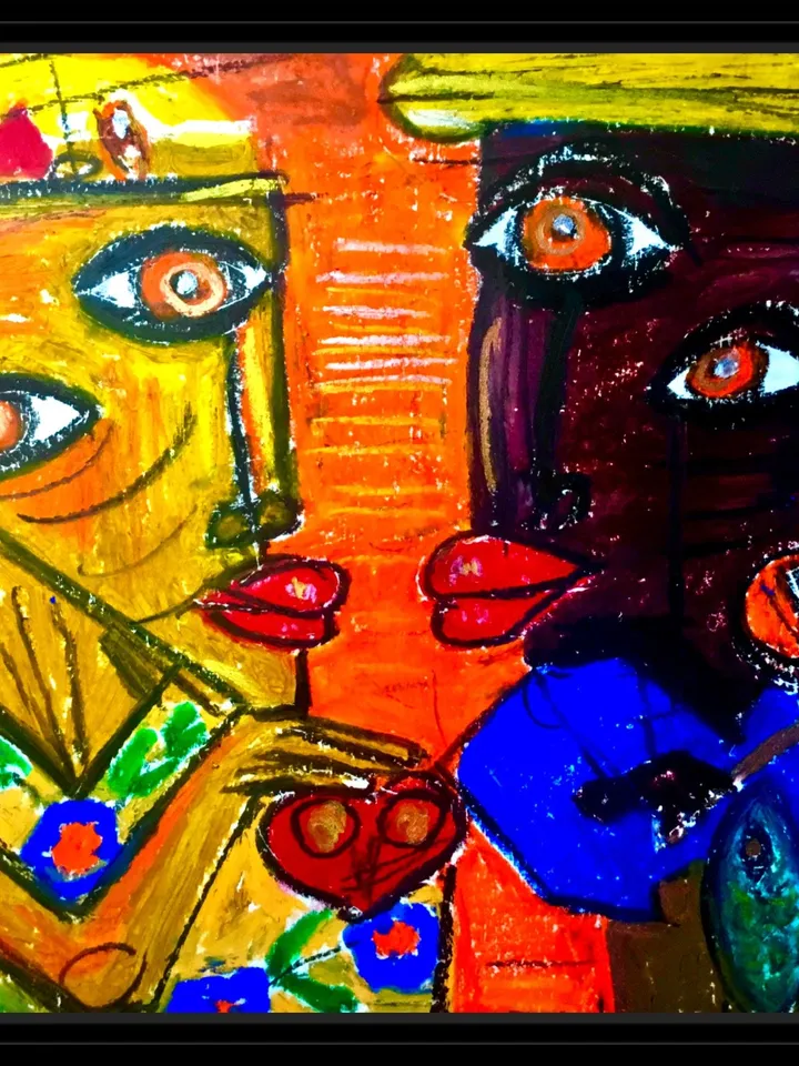 Lovers, abstract painting ,original oil pastel painting, gift for Valentine day.