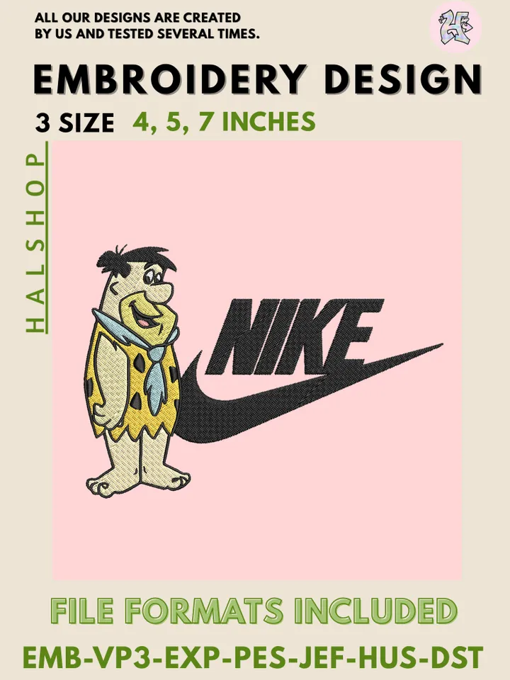 Fred Flintstone x Nike Machine Embroidery Design – The Flintstones Cartoon Digital Embroidery File