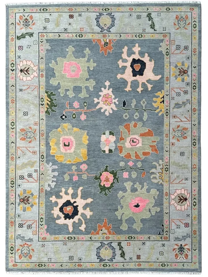 Oushak Hand Knotted Gray (8x10 Feet-243X304 Cm) Wool Area Rugs.