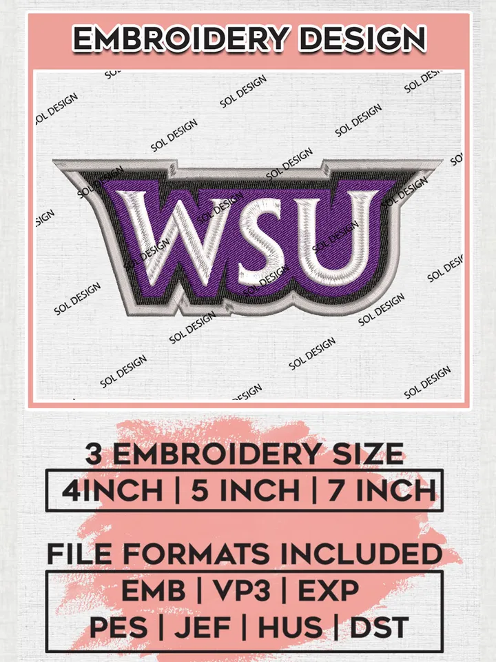 NCAA WSU Team Logo Embroidery Design Files, NCAA Weber State Wildcats Machine Embroidery, NCAA Teams, 3 sizes, NCAA Machine embroidery designs, Digital Download