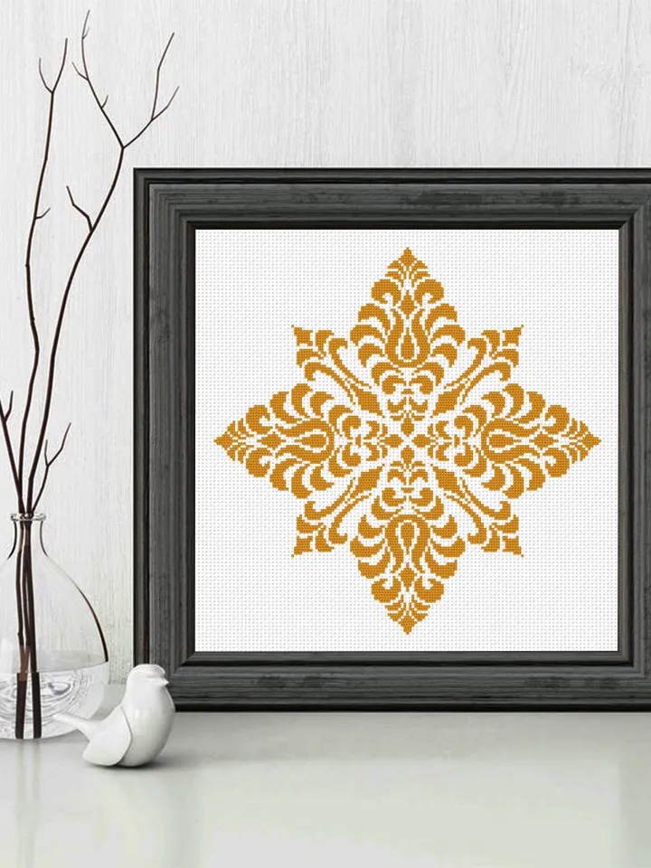 Flower mandala cross stitch pattern PDF download Simple mandala digital PDF, Monochrome ornament cross stitch chart Mandala embroidery #M215