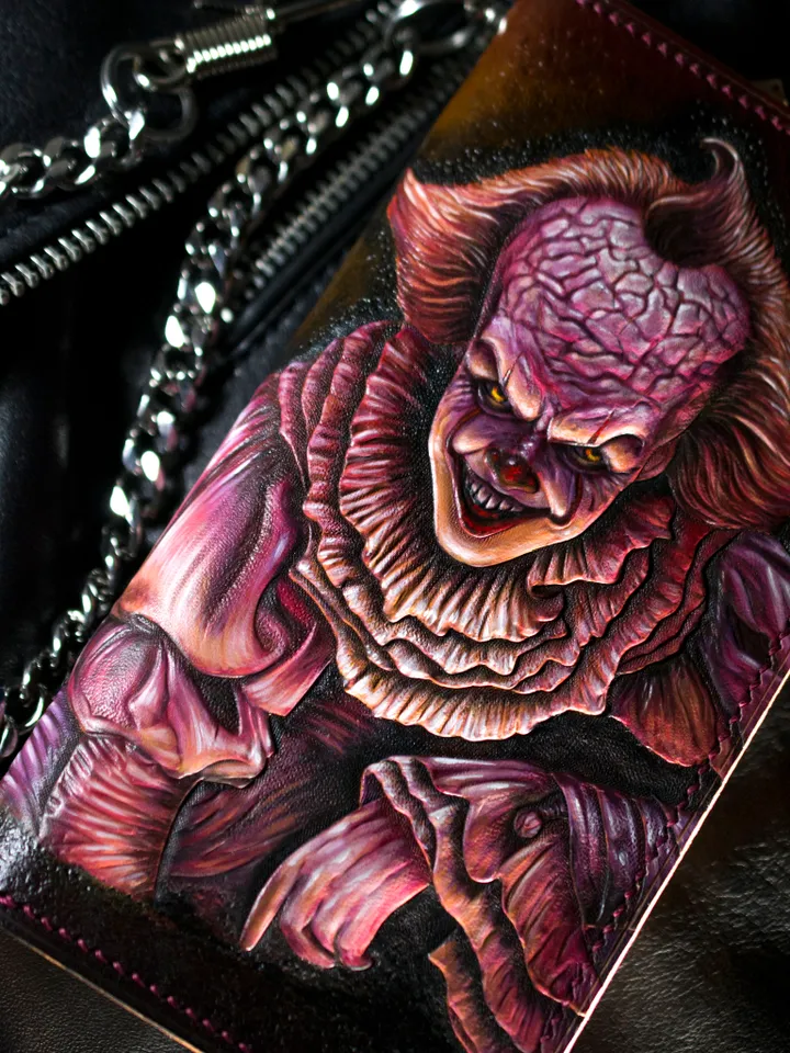Long wallet Genuine brown leather Pennywise the Dancing Clown original handmade