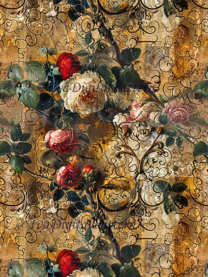 Antique abstract floral seamless pattern renaissance, vintage digital paper, repeating pattern, mosaic pattern, commercial use