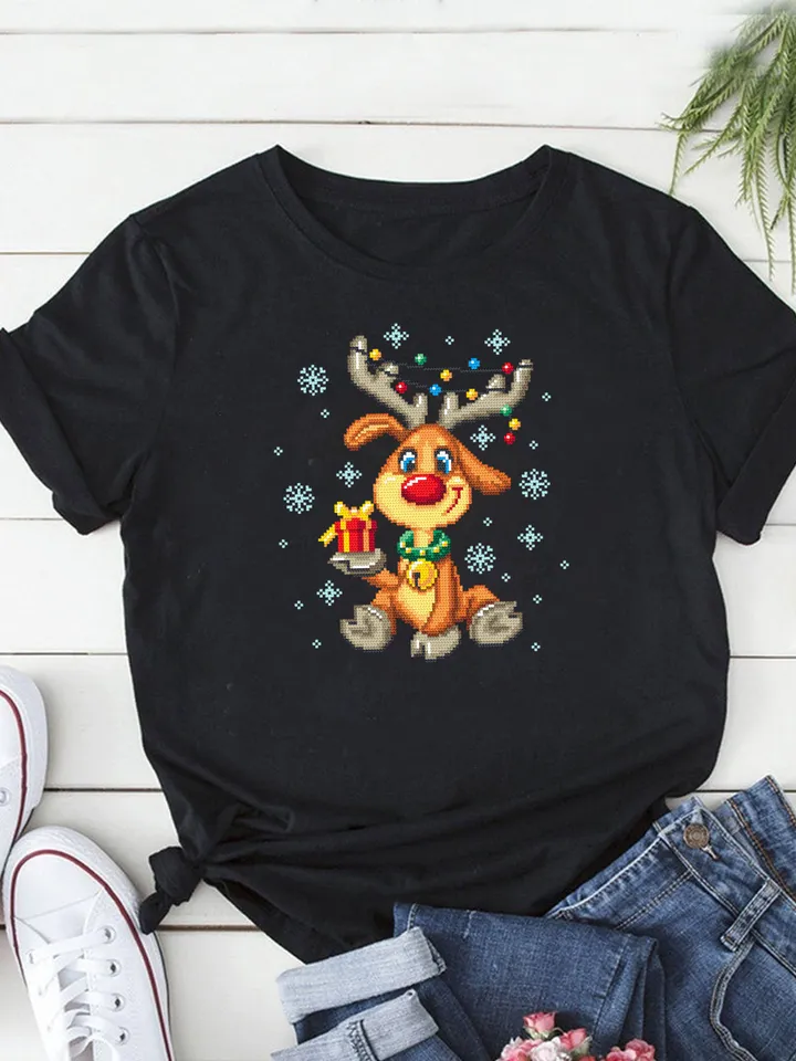 Cute Christmas deer cross stitch pattern download PDF Winter cross stitch chart, Funny Christmas pattern PDF, Easy embroidery beginner #N68