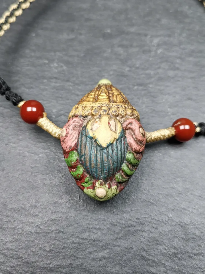 Gandhanra Old Tibetan Stupa Tsa Tsa Amulet, Double-sided Vajra and Bodhi Leaf Shape Pendant,30 Years Old