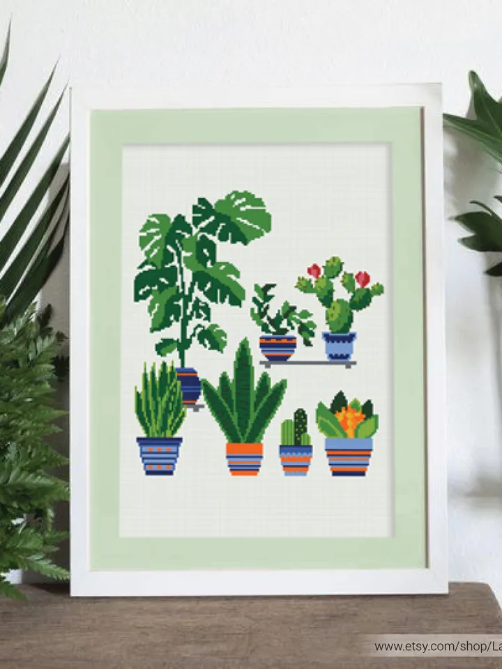 Plants Pots Cross stitch pattern | Embroidery Pattern | Instant Download | Embroidery Designs
