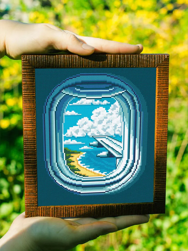 Airplane window cross stitch pattern download PDF Summer sea landscape cross stitch chart Nature cross stitch sampler Travel lover gift #L48